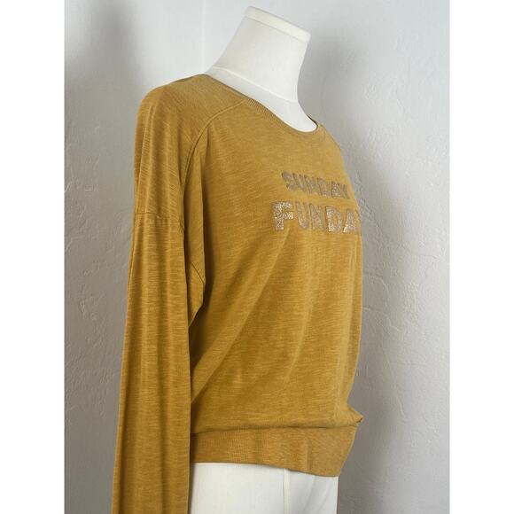 SUNDAY FUNDAY Long-Sleeve Mustard Yellow T-Shirt (Womens: Medium) - Picture 3 of 11